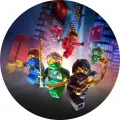 Kulatý jedlý obrázek na dort – LEGO Ninjago, bojovníci v nočním městě (modrá, zelená, červená)