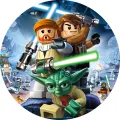 Kulatý jedlý obrázek na dort – LEGO, Star Wars, bitva klonů pod hvězdami (modrá, zelená, hnědá)
