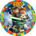 Kulatý jedlý obrázek na dort – LEGO, Star Wars, Yoda a barevný rámeček (modrá, zelená, žlutá)