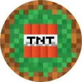 Kulatý jedlý obrázek na dort – Minecraft, červená kostka TNT na trávě (zelená, červená, hnědá)
