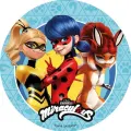 Kulatý jedlý obrázek na dort – Miraculous, Beruška, Queen Bee a Rena Rouge (červená, modrá, žlutá)