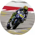 Kulatý jedlý obrázek na dort – Motorka, silniční závodník s číslem 46 (modrá, žlutá, šedá)