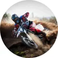 Kulatý jedlý obrázek na dort – Motorka, motokros v červeno-černé výstroji (černá, červená, hnědá)