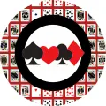 Kulatý jedlý obrázek na dort – Poker, karty, symboly a karty v pozadí (červená, černá, bílá)