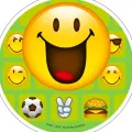Kulatý jedlý obrázek na dort – Emoji, Smajlík (žlutá, zelená)