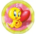 Kulatý jedlý obrázek na dort – Kuřátko Tweety, se srdcem (žlutá, růžová, červená)