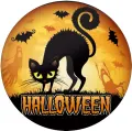 Kulatý jedlý obrázek na dort – Halloweenská kočka (černá, žlutá)
