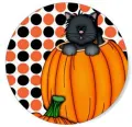 Kulatý jedlý obrázek na dort – Halloween, Kočka (žlutá, černá, bílá)