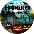 Kulatý jedlý obrázek na dort – Happy Halloween 2 (černá, modrá, červená)