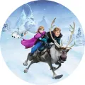 Kulatý jedlý obrázek na dort – Frozen, Bláznivá jízda (modrá, bílá, fialová)