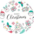 Kulatý jedlý obrázek na dort – Merry Christmas, věnec se Santou a soby (bílá, červená, tyrkysová)