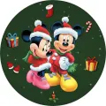 Kulatý jedlý obrázek na dort – Mickey a Minnie, Vánoce (zelená, červená, bílá)