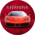 Kulatý jedlý obrázek na dort – Ferrari, Sporťák, čelní pohled a koně (červená, černá, stříbrná)