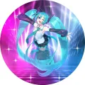 Kulatý jedlý obrázek na dort – Hatsune Miku (tyrkysová, fialová, růžová)