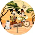 Kulatý jedlý obrázek na dort – Mickey a Minnie, Safari (žlutá, zelená, hnědá)