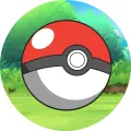 Kulatý jedlý obrázek na dort – Pokémon, Pokéball na zelené louce (červená, bílá, zelená)