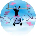Kulatý jedlý obrázek na dort – Vampirina, hlavou dolů s růžovými netopýry (modrá, růžová, černá)