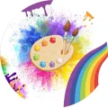 Kulatý jedlý obrázek na dort – Barvy, Malování (duhová, bílá, žlutá)