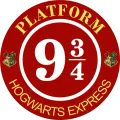 Kulatý jedlý obrázek na dort – Harry Potter, nástupiště 9 a 3/4 (červená, bílá, zlatá)