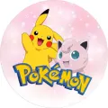 Kulatý jedlý obrázek na dort – Pokémon, Mávající Pikachu a Jigglypuff (růžová, žlutá, modrá)