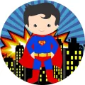 Kulatý jedlý obrázek na dort – Superman, chlapecká verze a noční město (modrá, červená, žlutá)