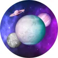 Kulatý jedlý obrázek na dort – Vesmír (fialová, modrá, růžová)