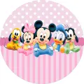 Kulatý jedlý obrázek na dort – Mickey a spol. (růžová, bílá, modrá)