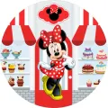 Kulatý jedlý obrázek na dort – Minnie, Cukrárna (červená, bílá, žlutá)
