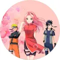 Kulatý jedlý obrázek na dort – Naruto, Sakura v červeném a růžové květy (růžová, červená, černá)