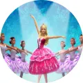 Kulatý jedlý obrázek na dort – Barbie, Baletka (růžová, tyrkysová, fialová)