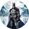 Kulatý jedlý obrázek na dort – Batman, v brnění v deštivém městě (černá, šedá, modrá)