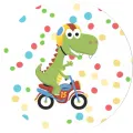 Kulatý jedlý obrázek na dort – Dinosaur, Motorka (zelená, červená, žlutá)