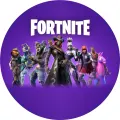 Kulatý jedlý obrázek na dort – Fortnite, Kovboj, vlkodlak a růžová lama (fialová, bílá, růžová)