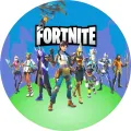 Kulatý jedlý obrázek na dort – Fortnite, Dívka s copy a kluk na kluzáku (modrá, zelená, fialová)