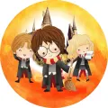 Kulatý jedlý obrázek na dort – Harry Potter anime (žlutá, červená, černá)