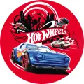Kulatý jedlý obrázek na dort – Hot Wheels, Modrý sporťák a obří gorila (červená, modrá, černá)