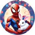 Kulatý jedlý obrázek na dort – Spider-Man se zajíčkem (červená, modrá, bílá)