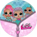 Kulatý jedlý obrázek na dort – LOL Surprise, Tři mořské panny se zipem (růžová, tyrkysová, fialová)