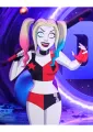 Obdélníkový jedlý obrázek na dort – Harley Quinn, s pálkou za hlavou (červená, černá, fialová)