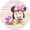 Kulatý jedlý obrázek na dort – Minnie, Baby Minnie ležící na bříšku (růžová, žlutá, bílá)