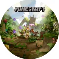 Kulatý jedlý obrázek na dort – Minecraft, hrdinové a džunglový strážce (zelená, hnědá, zlatá)