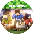 Kulatý jedlý obrázek na dort – Minecraft, obrana postele v Bed Wars (zelená, modrá, červená)