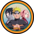 Kulatý jedlý obrázek na dort – Naruto, Tým 7 a oranžový lem (žlutá, modrá, černá)