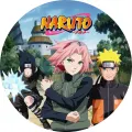 Kulatý jedlý obrázek na dort – Naruto, Sakura, Sasuke s Chidori a logo (černá, zelená, růžová)