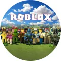 Kulatý jedlý obrázek na dort – Roblox, parta na trávníku pod mráčky (modrá, zelená, bílá)