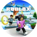 Kulatý jedlý obrázek na dort – Roblox, překážková dráha v oblacích (modrá, růžová, bílá)