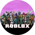 Kulatý jedlý obrázek na dort – Roblox, zástup postav a fialové nebe (fialová, růžová, černá)