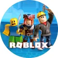 Kulatý jedlý obrázek na dort – Roblox, trojice hrdinů na modrém pozadí (modrá, žlutá, černá)