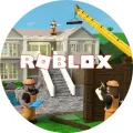 Kulatý jedlý obrázek na dort – Roblox, stavba domu s jeřábem (modrá, zelená, žlutá)