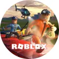 Kulatý jedlý obrázek na dort – Roblox, honička na střeše vlaku (červená, modrá, zelená)